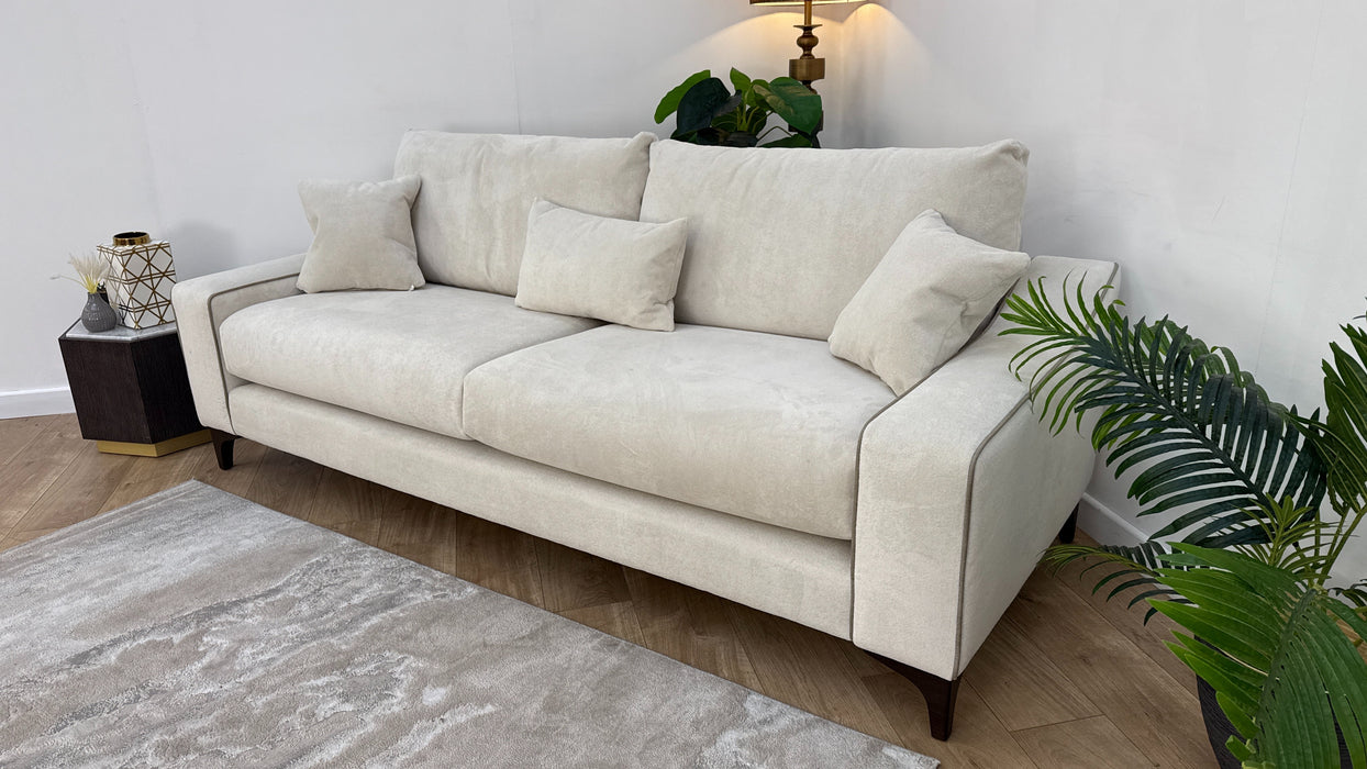 Sofology Wildwood Fabric 4 Seater in Soft Sherpa Natural Contrast Piping