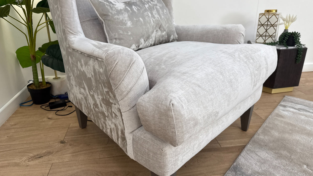 Sofology Highgrove Fabric Accent Chair in Chenille Oyster/ Brushed Metal Mix