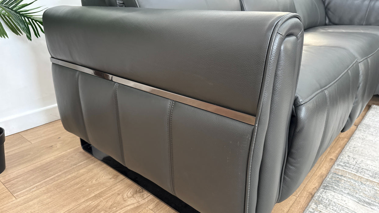 Sofology The Ravello Leather 1 Corner 2 Power Recliner/Headrest Lumbar + Armless Unit Power Recliner Support in Trusty Embossed Charcoal