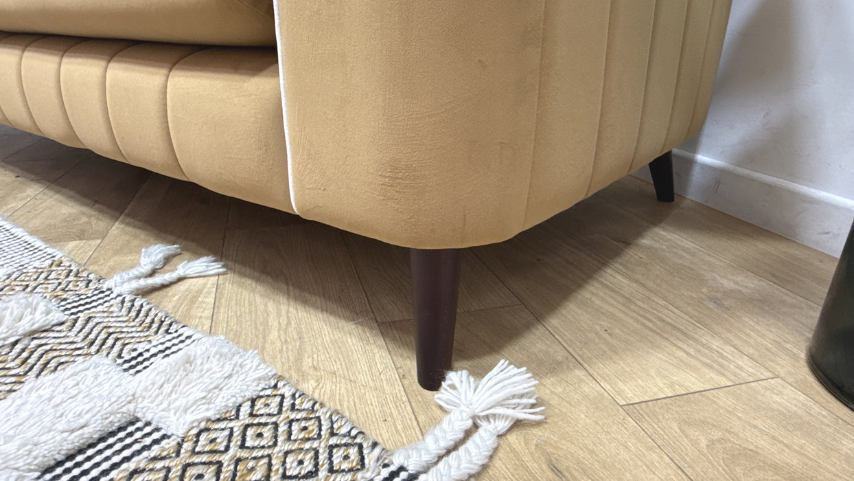 Sofology Remy Fabric 4 Seater in Super Matt Velvet Caramel Mix With Natural Contrast Piping