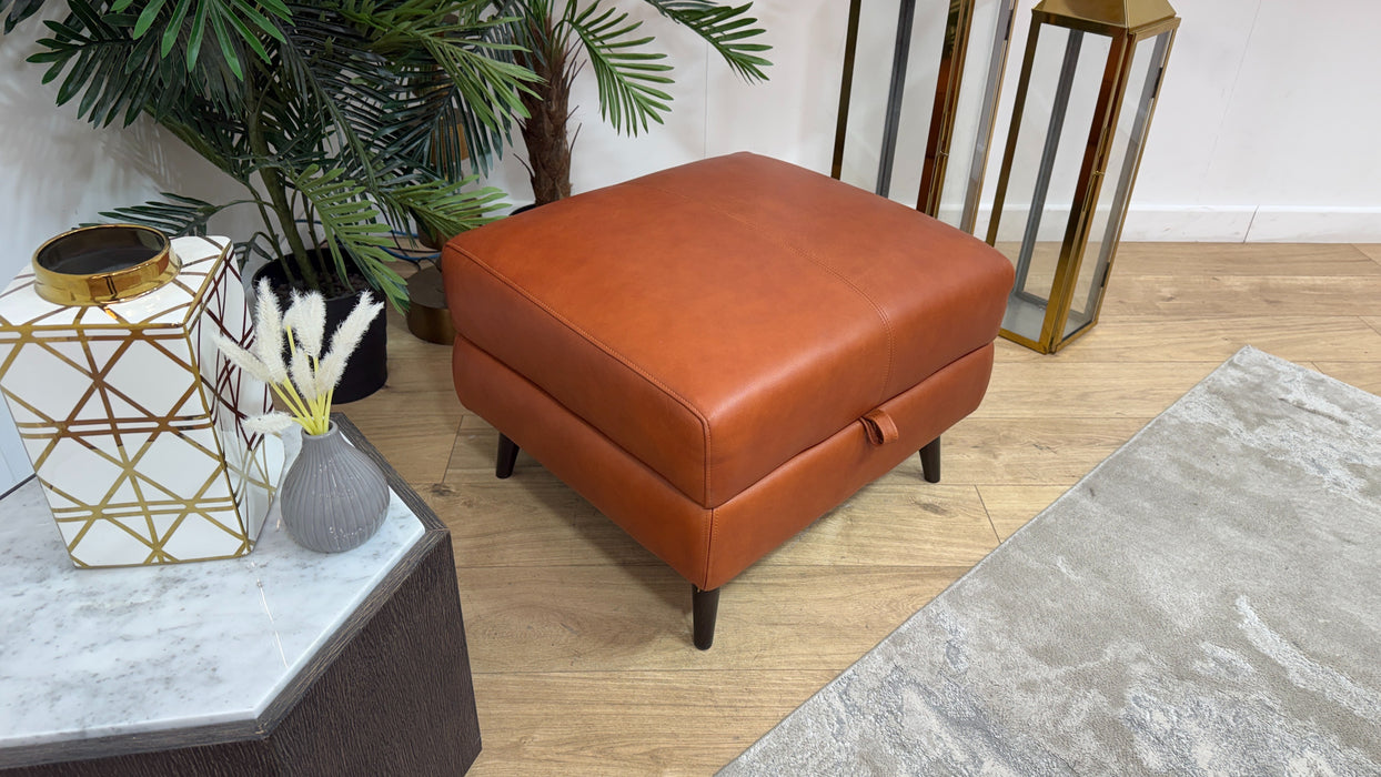 Sofology Adler Leather Storage Footstool in Relaxed Soft Amber