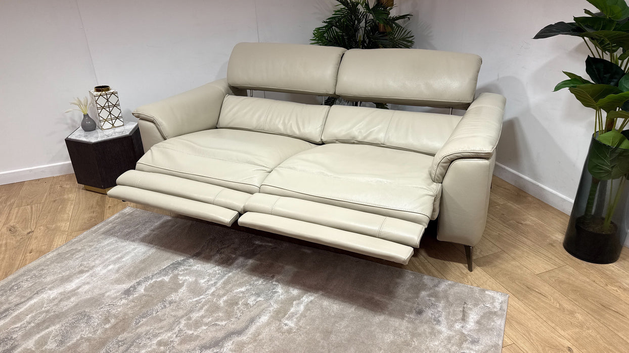 Sofology Illinois Leather 3 Seater Power Recliner/Headrest Heated Seats in Trusty Soft Sheen Silver