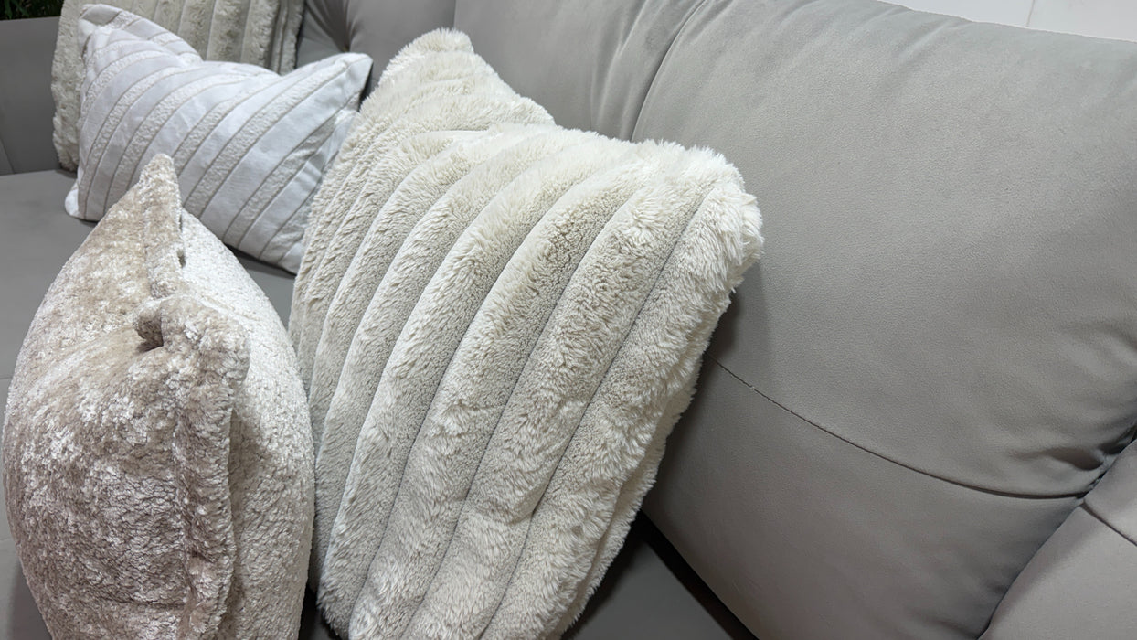 Sofology Oscar Fabric 4 Seater Gold Trim in Matt Velvet Pebble