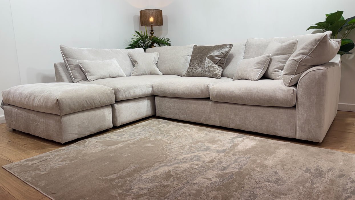 Sofology Georgio Fabric Terminal 1 Corner 3 Feather Flex Seats in Luxe Chenille Oyster Mix