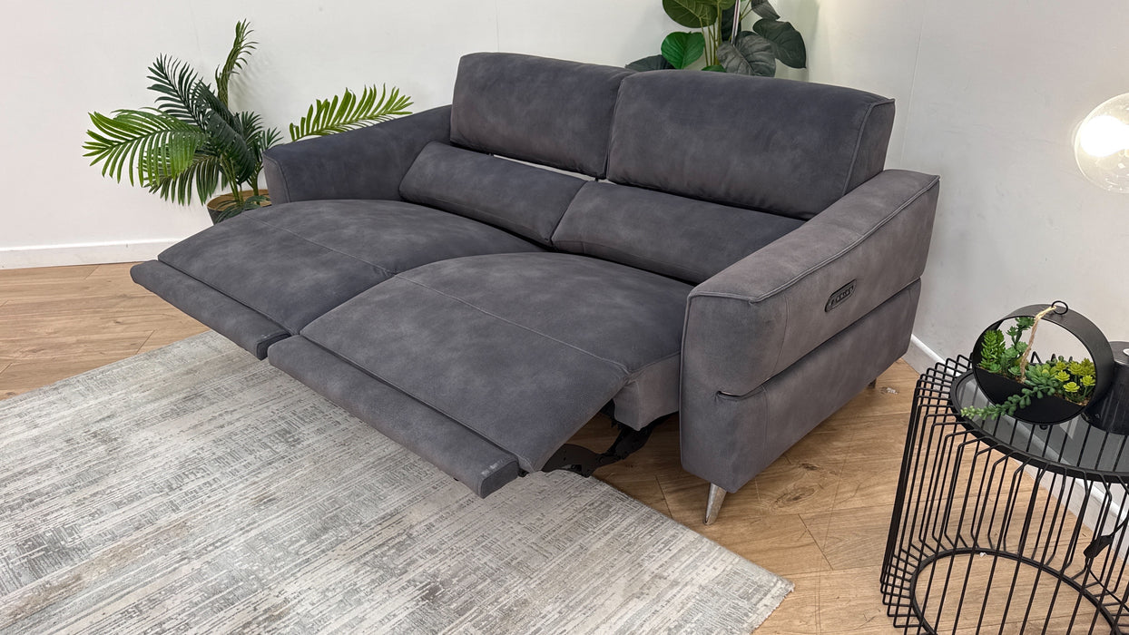 Sofology Dakota Fabric 3 Seater Power Recliner/Headrest in Lifestyle Mottled Charcoal