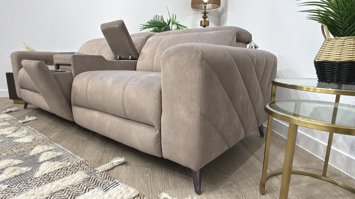 Sofology Allure Fabric 2.5 Seater Screen Console Power Recliner/Headrest Heated Seats Lumbar Support Speakers in Lifestyle Flecked Nutmeg