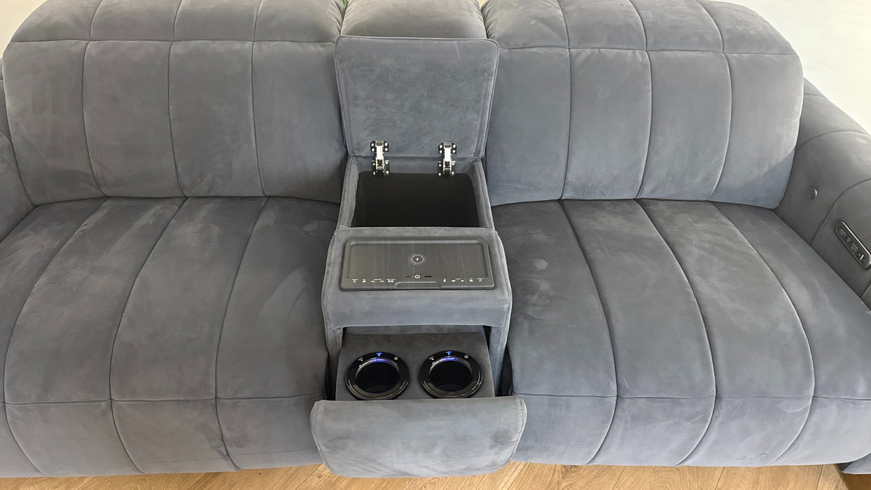 Sofology The Paramount Fabric 2.5 Seater Console Power Recliner/Headrest Heated Seats Speakers in Lifestyle Nubuck Feel Charcoal