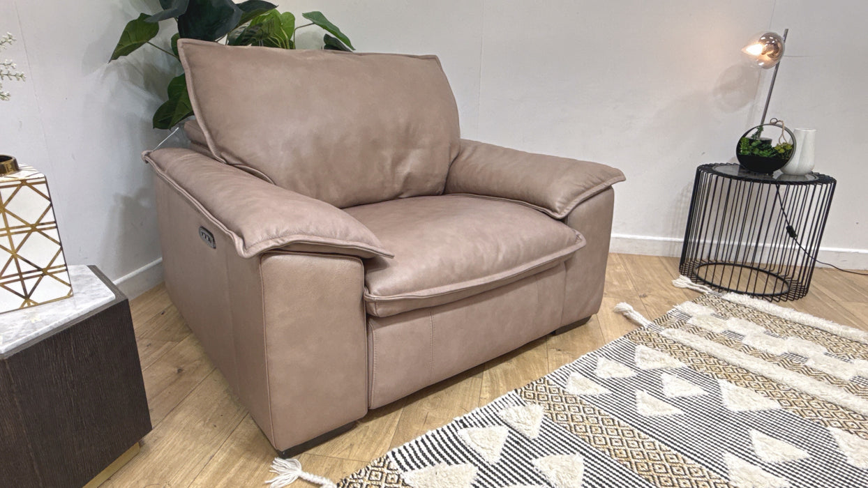 Sofology Embrace Leather Chair Power Recliner/Headrest in Relaxed Soft Stone