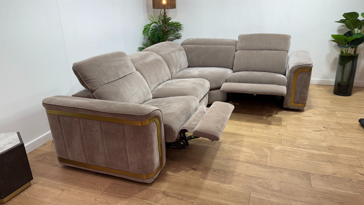 Sofology Plaza Fabric 3 Corner 1.5 Power Recliner/Headrest Heated Seats in Relaxed Chenille Nutmeg