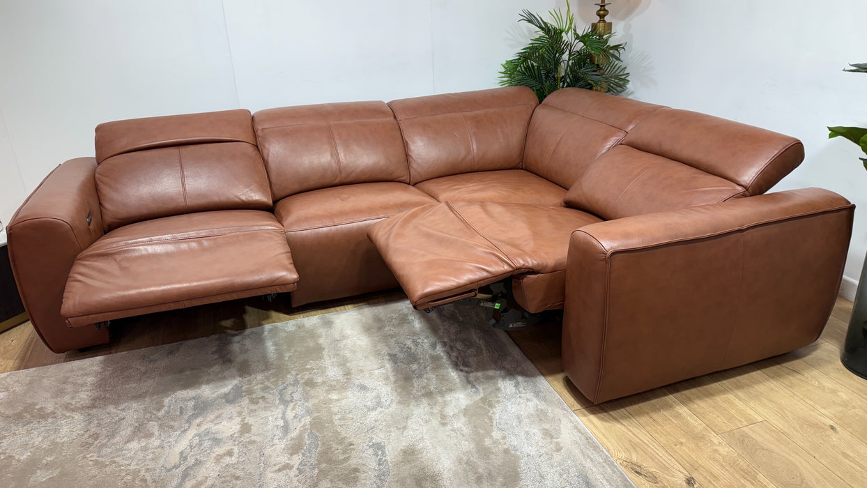 Sofology Bohemia Leather 3 Corner 1.5 Power Recliner/Headrest in Trusty Embossed Cognac