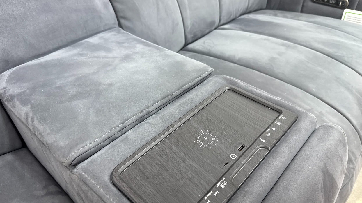 Sofology Paramount Fabric 2.5 Seater Console Power Recliner/Headrest Speakers in Lifestyle Nubuck Feel Charcoal