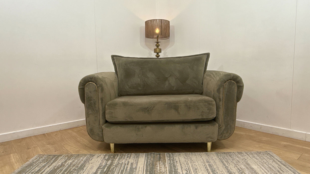 Sofology Chamonix Loveseat in Soft Short Pile Faux Fur Sage Mix