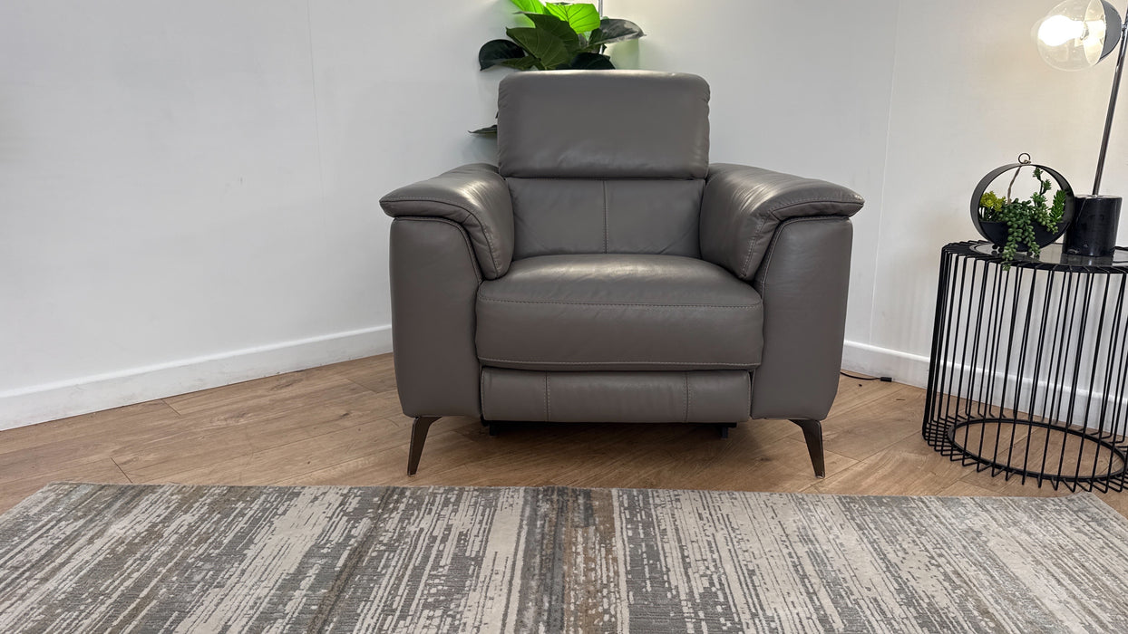 Sofology Illinois Leather Chair Power Recliner/Headrest Heated Seat in Trusty Soft Sheen Fossil Grey