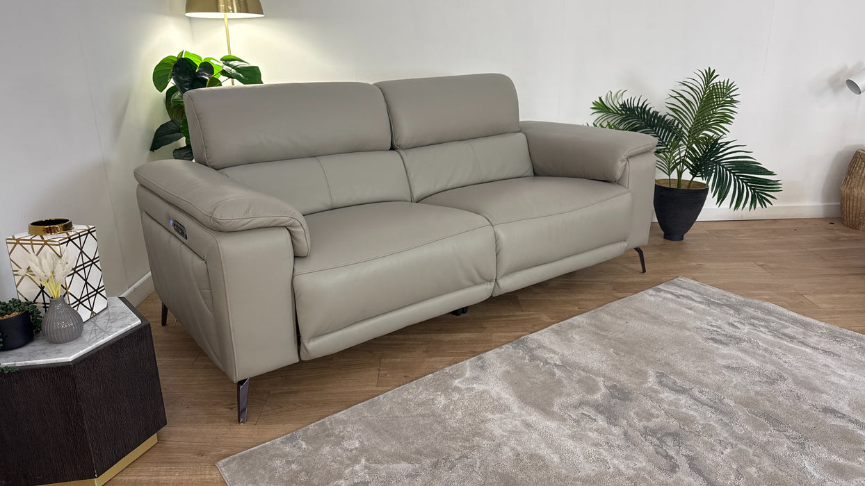 Sofology The Fratelli Leather 2.5 Seater Power Recliner/Headrest in Trusty Embossed Light Grey