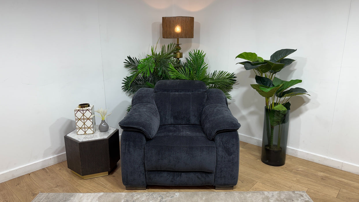 Sofology Carrera Fabric Chair Power Recliner in Relaxed Chenille Ink