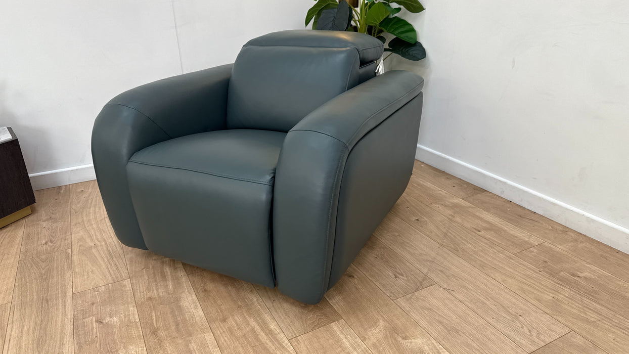 Sofology Drift Leather Chair Power Recliner/Headrest in Trusty Embossed Peacock