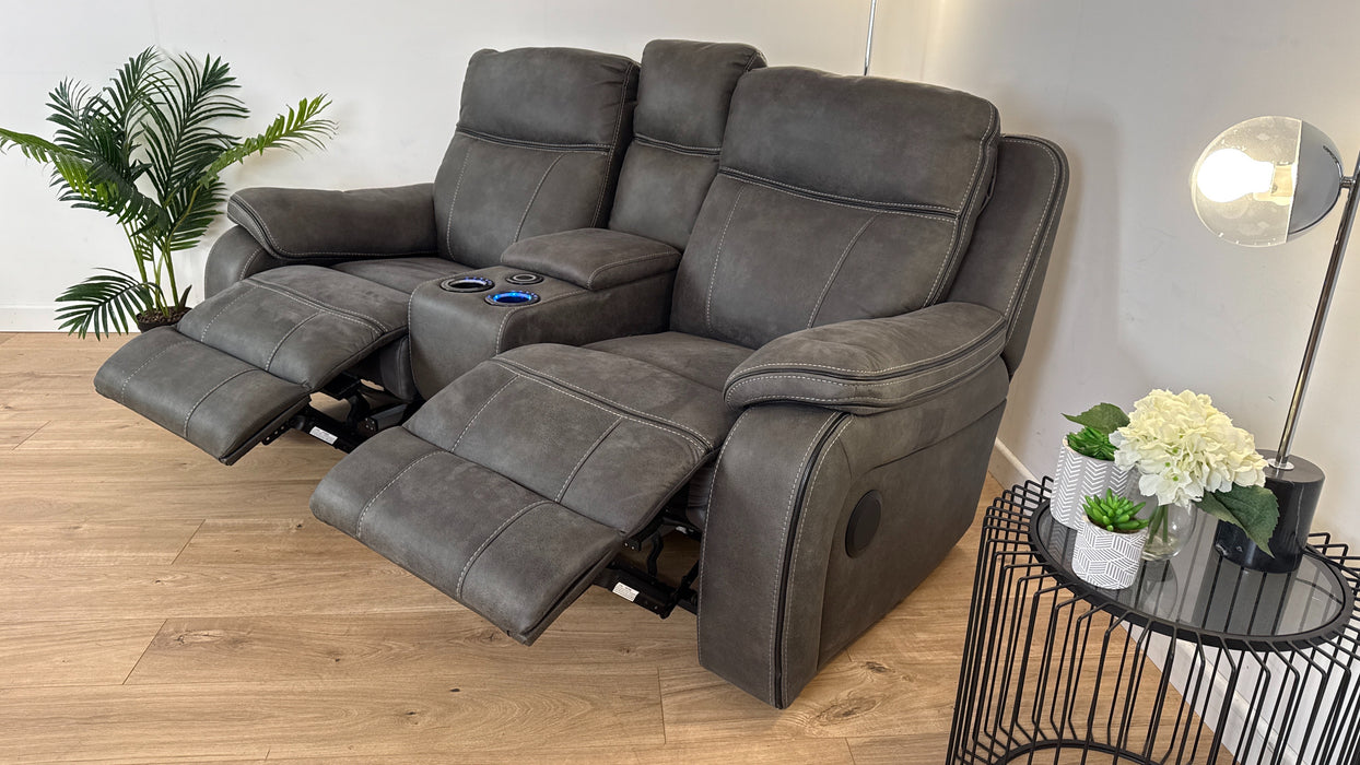 Vinson 2 Seater - Fabric Power Reclining Sofa + Smart Console & Speakers - Graphite