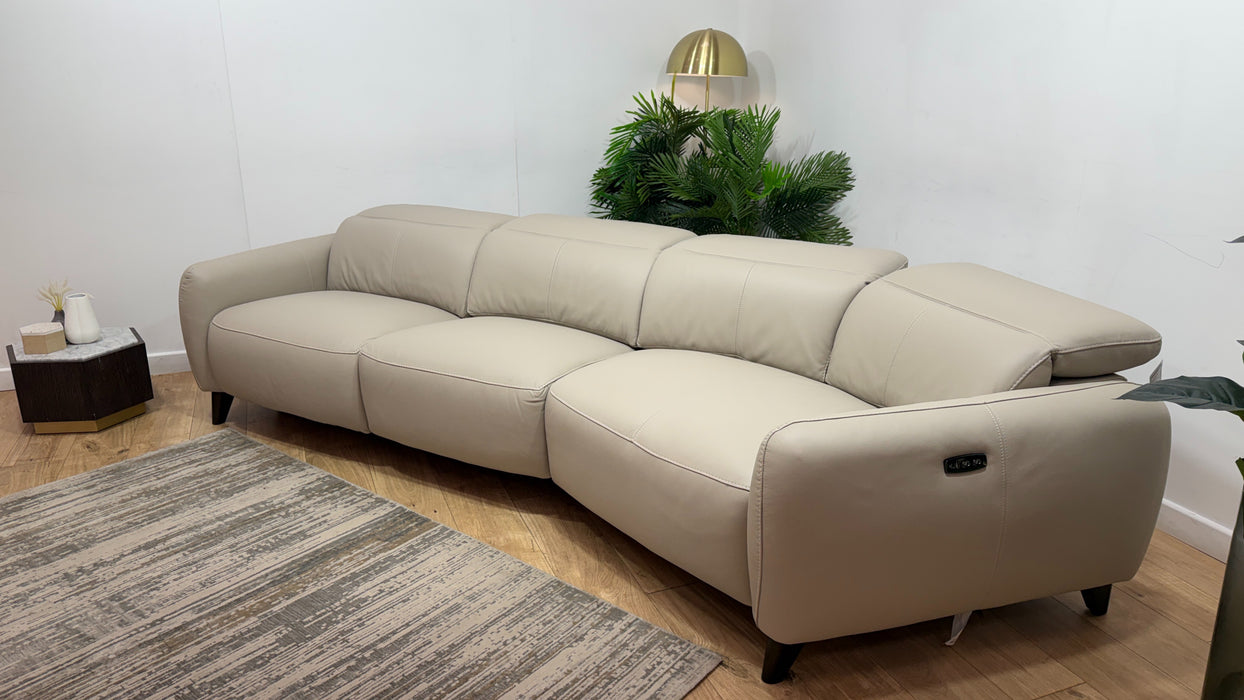 Sofology Larsen Leather 4 Seater Asymmetrical Power Recliner/Headrest In Trusty Matt Stone