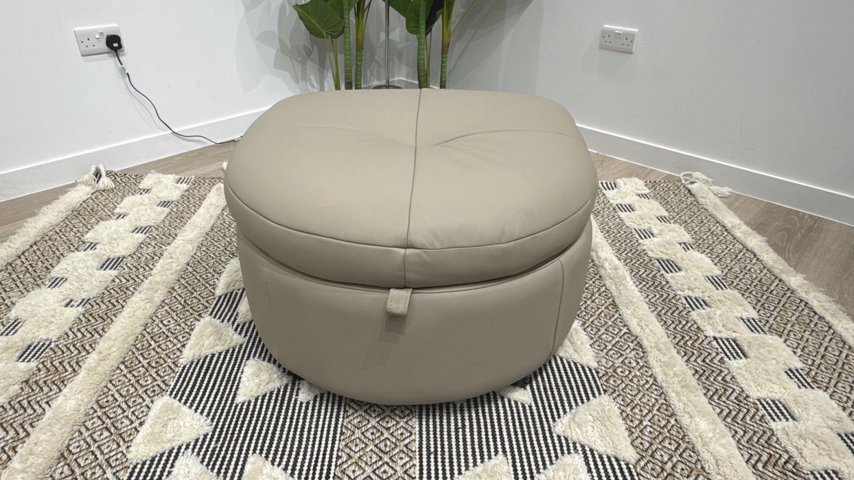 Sofology Riviera Leather Designer Storage Footstool in Trusty Super Matt Putty