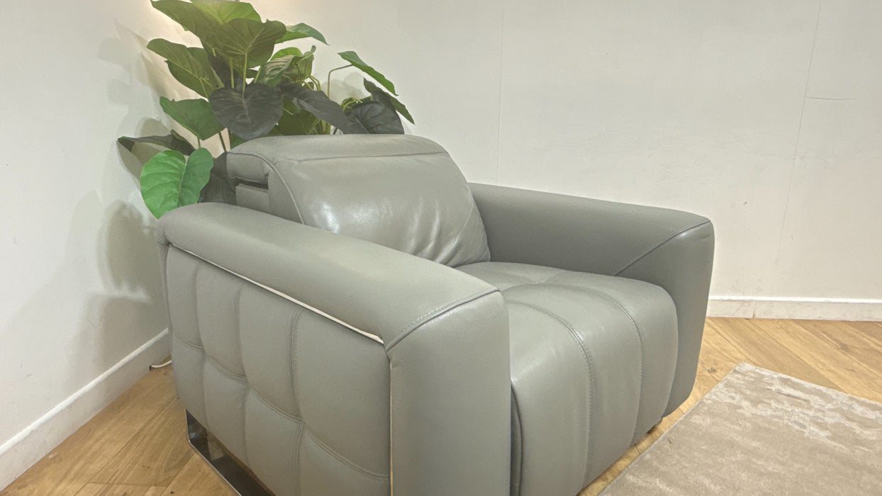 Sofology Marvella Leather Chair Power Recliner/Headrest in Trusty Sheen Leather Granite Teal