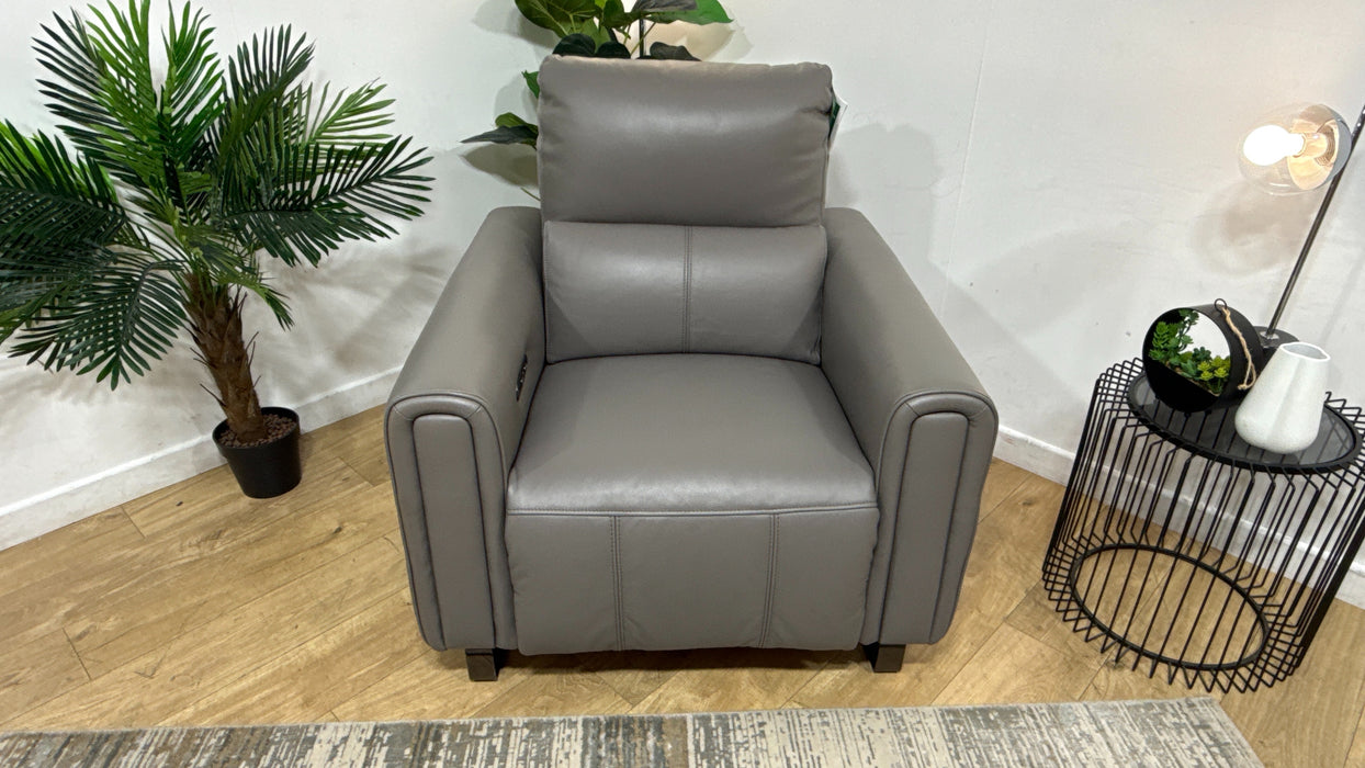 Sofology Ravello Leather Chair Power Recliner/Headrest in Trusty Embossed Elephant