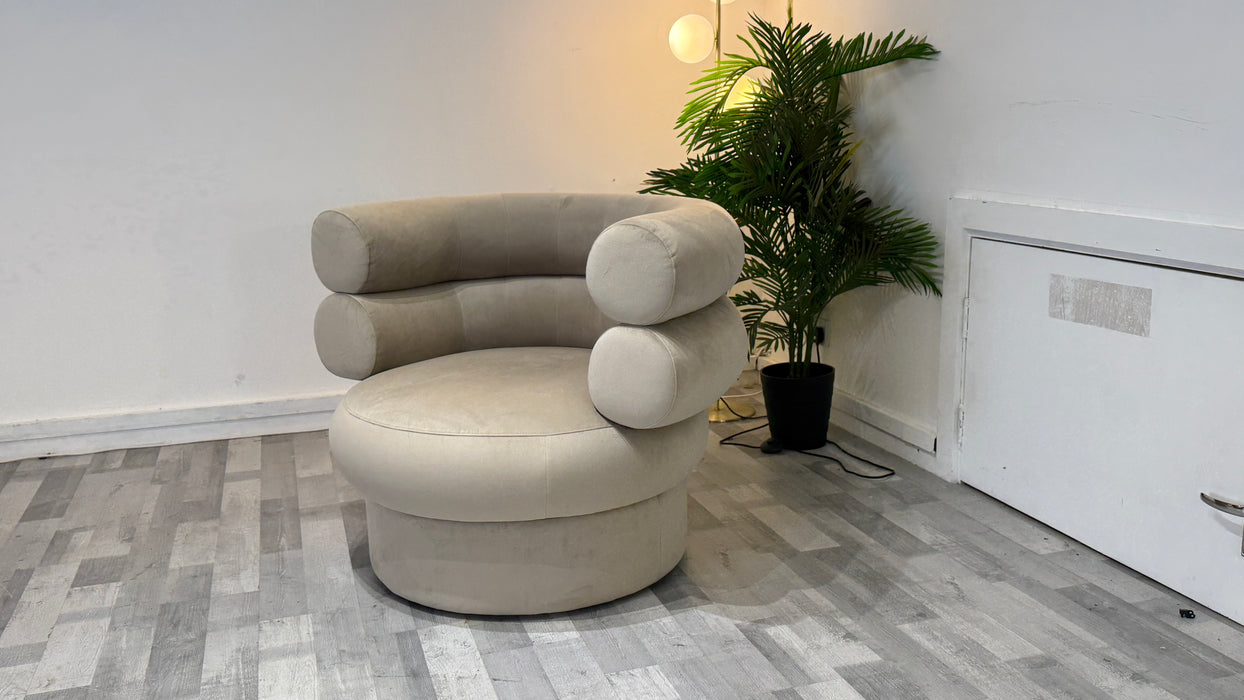 The Fitzrovia 1 Seater - Fabric Accent Chair -  Matt Velvet Stone All Over Without Trim