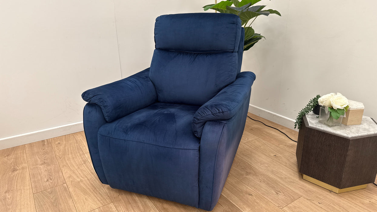 Sofology Parker Fabric Chair Power Recliner/Headrest in Heritage Velvet Royal