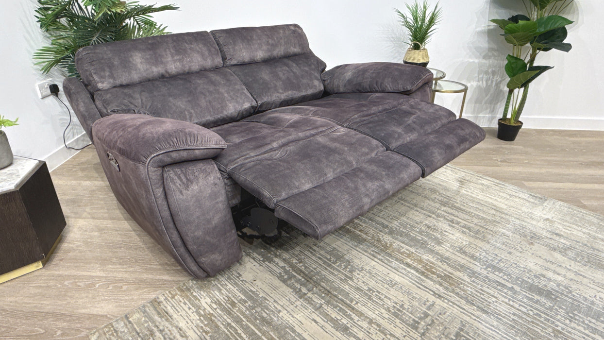Sofology Radley Fabric 3 Seater Power Recliner + Power Hdrst in Decent Charcoal