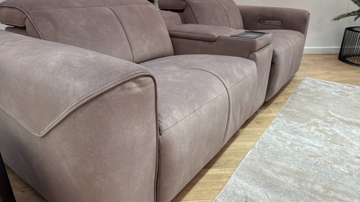 Sofology Riviera Fabric 2.5 Seater Console Power Recliner/Headrest Heated Seats in Lifestyle Flecked Nutmeg