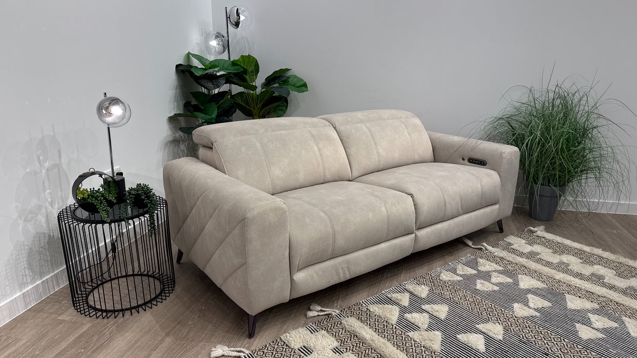 Sofology Allure Fabric 2.5 Seater Power Recliner/Headrest Heated Seats Lumbar Support Speakers in Lifestyle Flecked Fabric Ivory