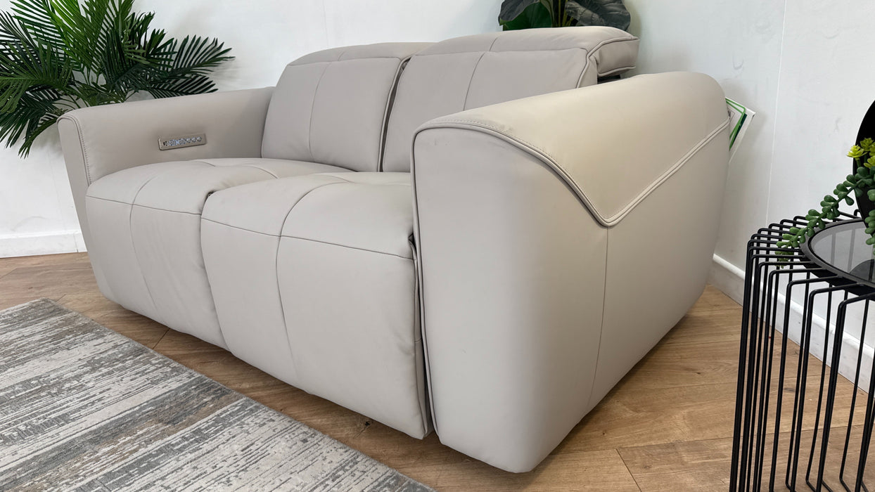 Sofology The Riviera Leather 2 Seater Power Recliner/Headrest in Trusty Super Matt Cloud Grey