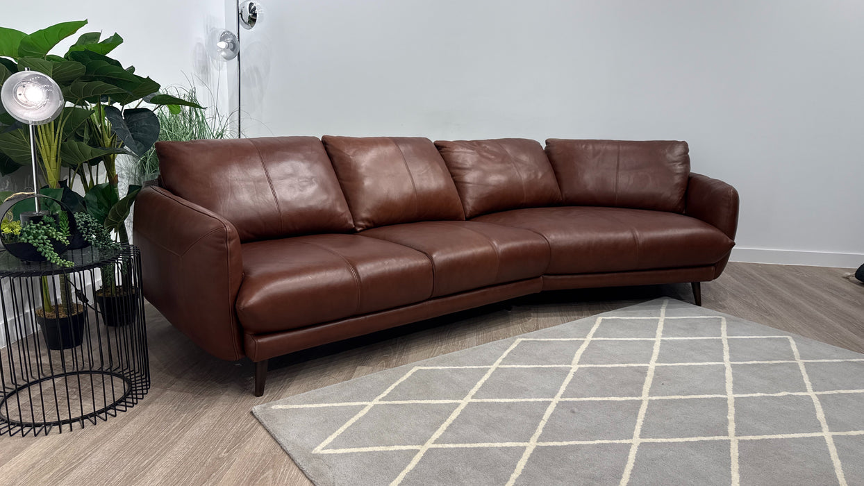 Sofology Adler Leather 4 Seater Asymmetric in Relaxed Soft Brown
