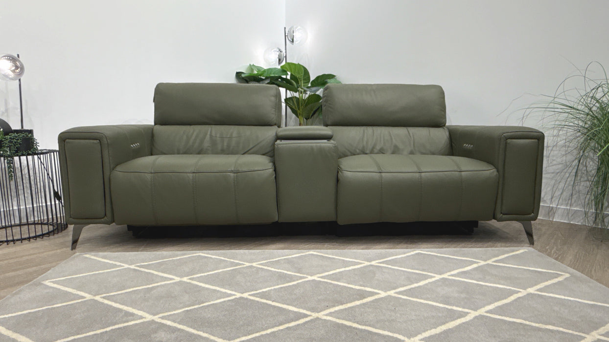 DFS Showcase Leather 2 Seater Cinema Sofa Power Recliner  in Olive