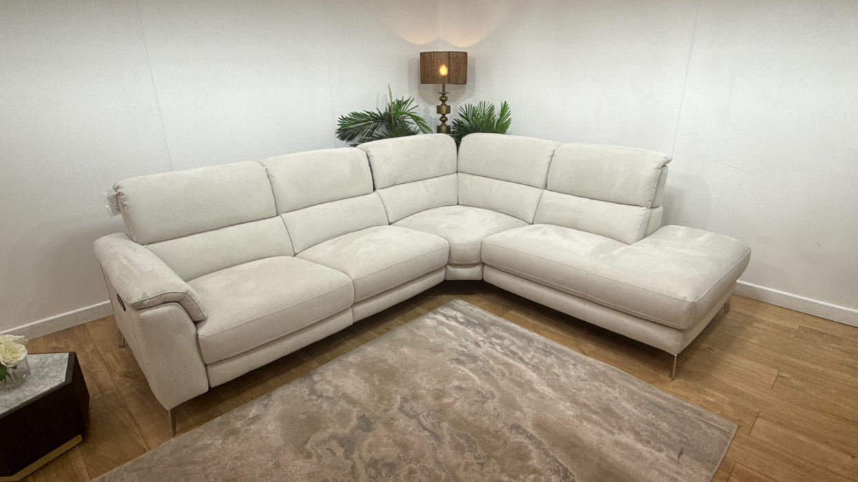 Sofology Illinois Fabric 2 Corner 1 Terminal Power Recliner/Headrest in Lifestyle Textured Beige