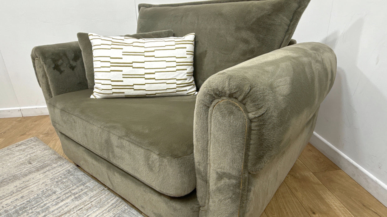 Sofology Chamonix Loveseat in Soft Short Pile Faux Fur Sage Mix