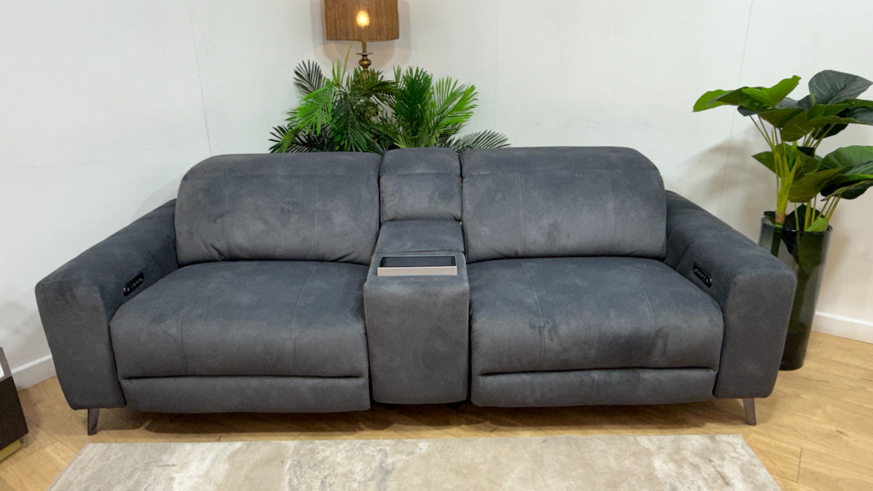 Sofology Allure Fabric 2.5 Seater Screen Console Power Recliner/Headrest Heated Seats Lumbar Support Speakers in Lifestyle Flecked Charcoal