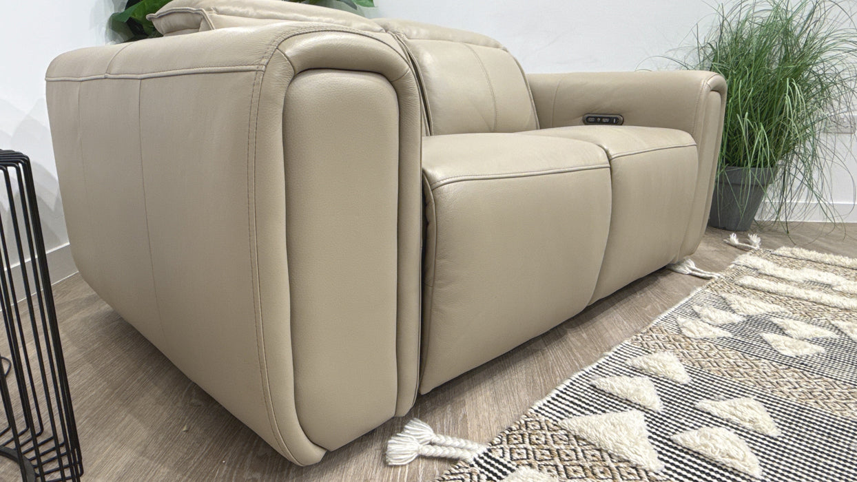 Sofology Premiere Leather 2 Seater Power Recliner/Headrest in Trusty Embossed Stone