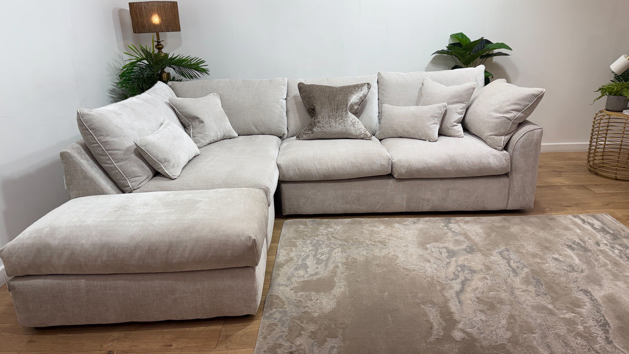 Sofology Georgio Fabric Terminal 1 Corner 3 Feather Flex Seats in Luxe Chenille Oyster Mix