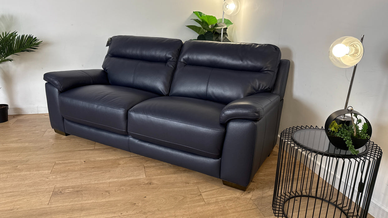 DFS Tristan 3 Seater Leather Sofa in Denim Blue