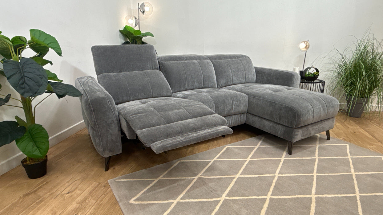 Sofology Jax Fabric 4 Seater Chaise Power Recliner/Headrest in Relaxed Chenille Charcoal