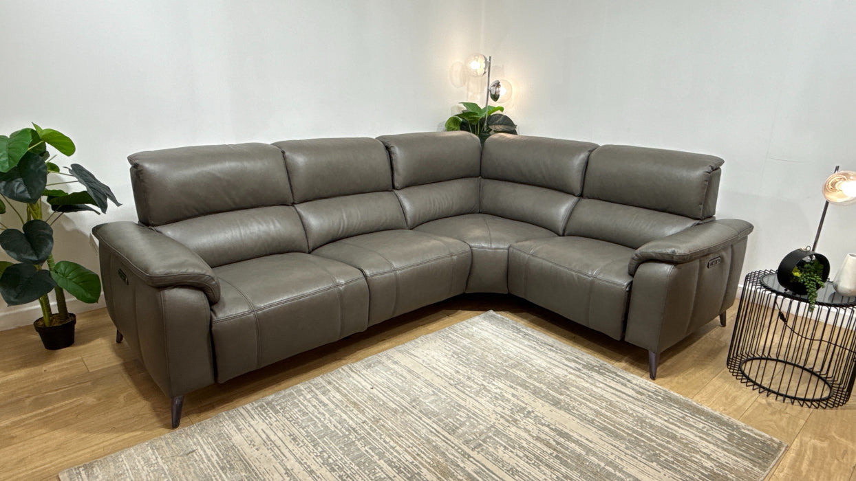 Sofology Bailey Leather 3 Corner 1.5 Power Recliner in Trusty Embossed Grey