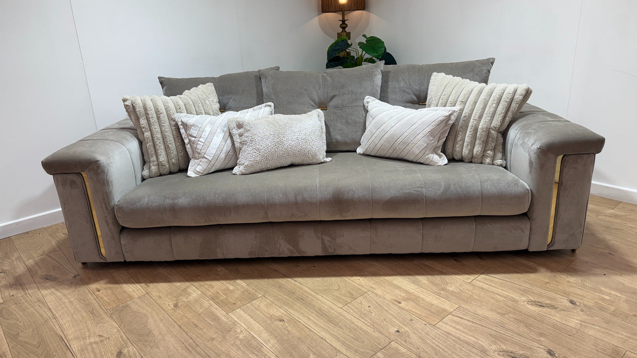 Sofology Oscar Fabric 4 Seater Gold Trim in Fine Textured Chenille Stone Mix