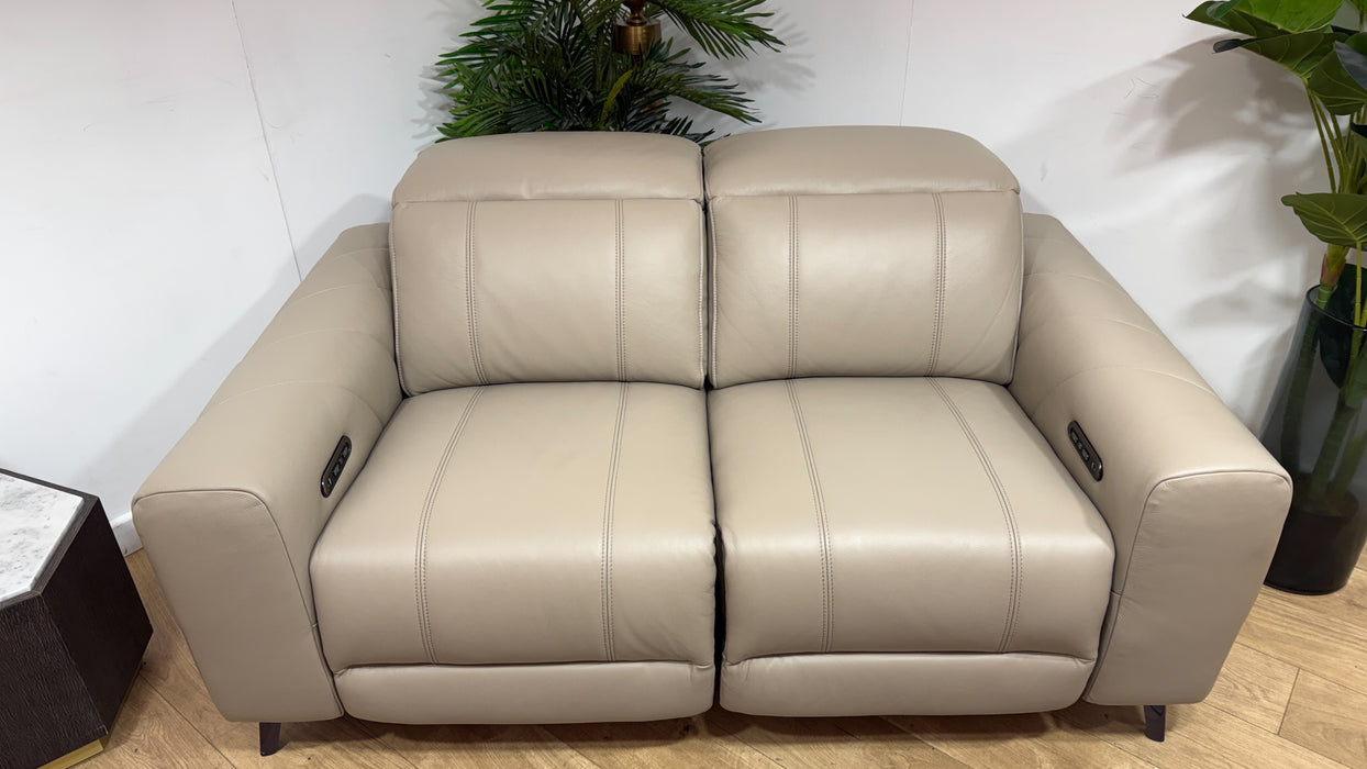 Sofology Allure Leather 2 Seater Power Recliner/Headrest in Trusty Embossed Stone