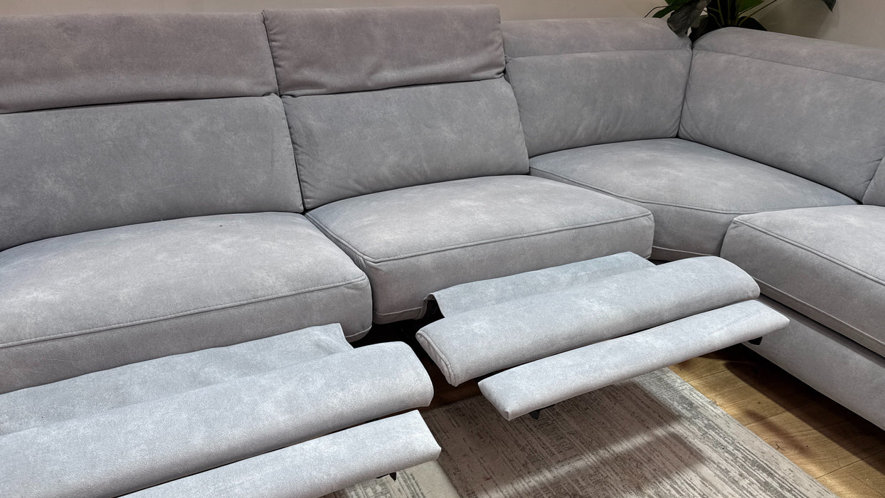 Sofology Ezra Fabric 3 Corner 1.5 Power Recliner/Headrest Heated Seat in Lifestyle Flecked Silver