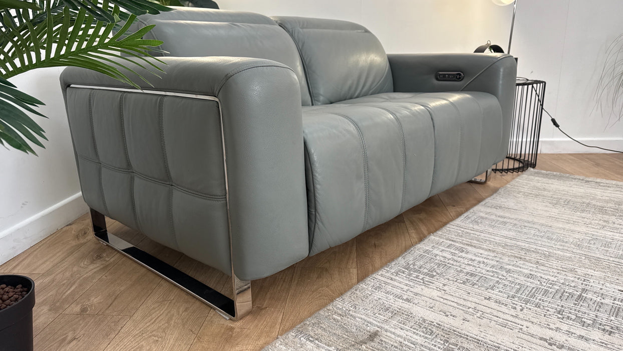 Sofology Marvella Leather 2 Seater Power Recliner/Headrest in Trusty Sheen Granite Teal