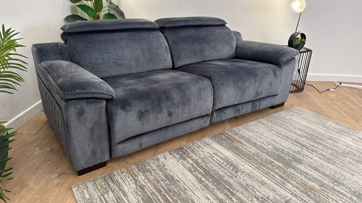 Sofology Benz Fabric 3 Seater Power Headrest/Recliner in Heritage Velvet Granite
