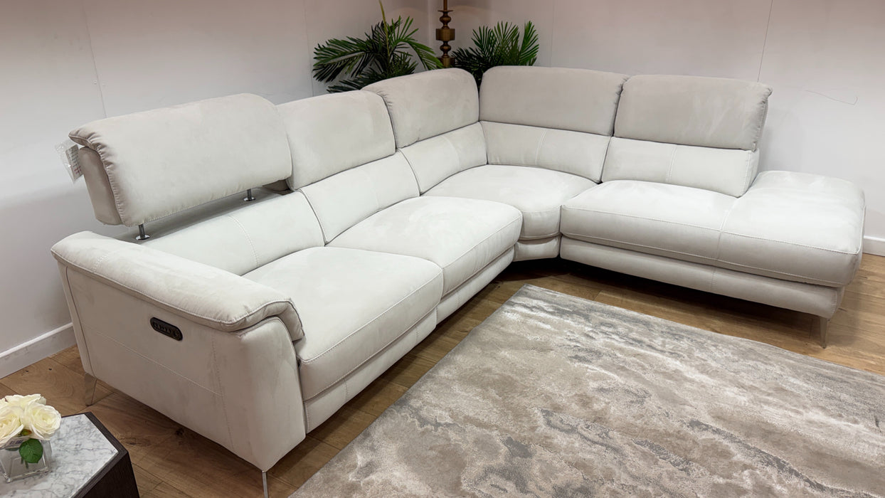 Sofology Illinois Fabric 2 Corner 1 Terminal Power Recliner/Headrest in Lifestyle Textured Beige