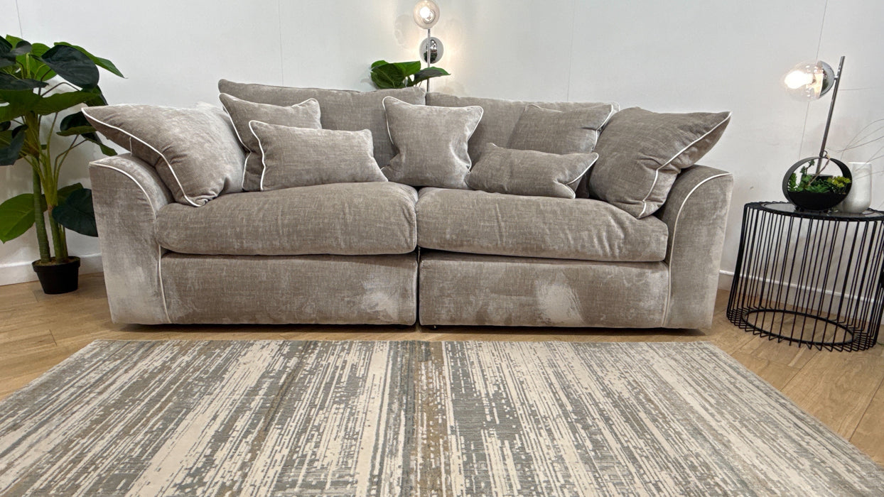 Sofology Georgio Fabric 4 Seater Split Feather Flex Seats in Luxe Chenille Stone Mix