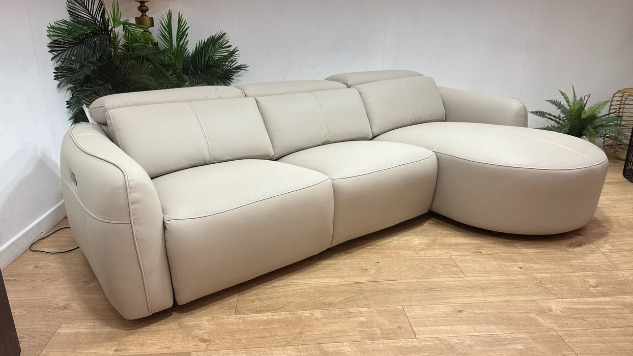 Sofology Serene Leather 3 Seater Chaise Power Recliner in Trusty Matt Stone