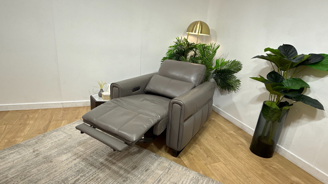 Sofology Ravello Leather Chair Power Recliner/Headrest in Trusty Embossed Elephant